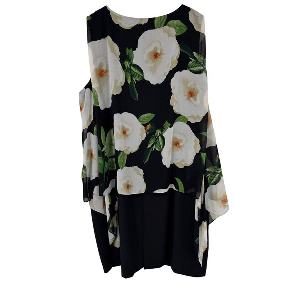 Tahari Arthur S. Levine Floral Layered Sleeveless Dress 20W Black  White plus - Picture 9 of 14